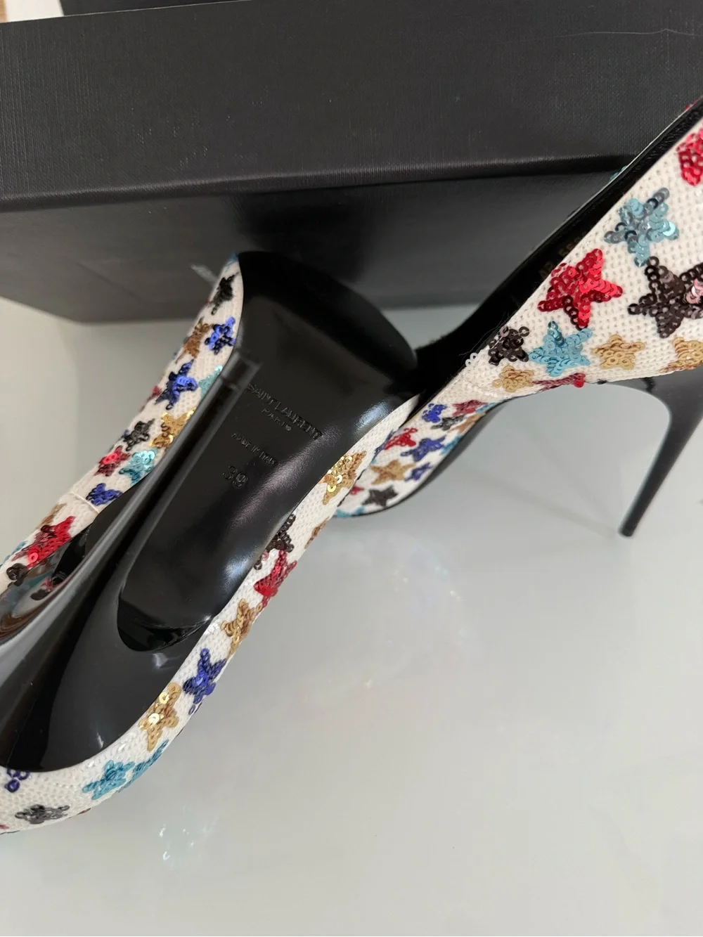 Saint Laurent White Sequin Star Pointed Toe Pumps - Picture 4 of 4